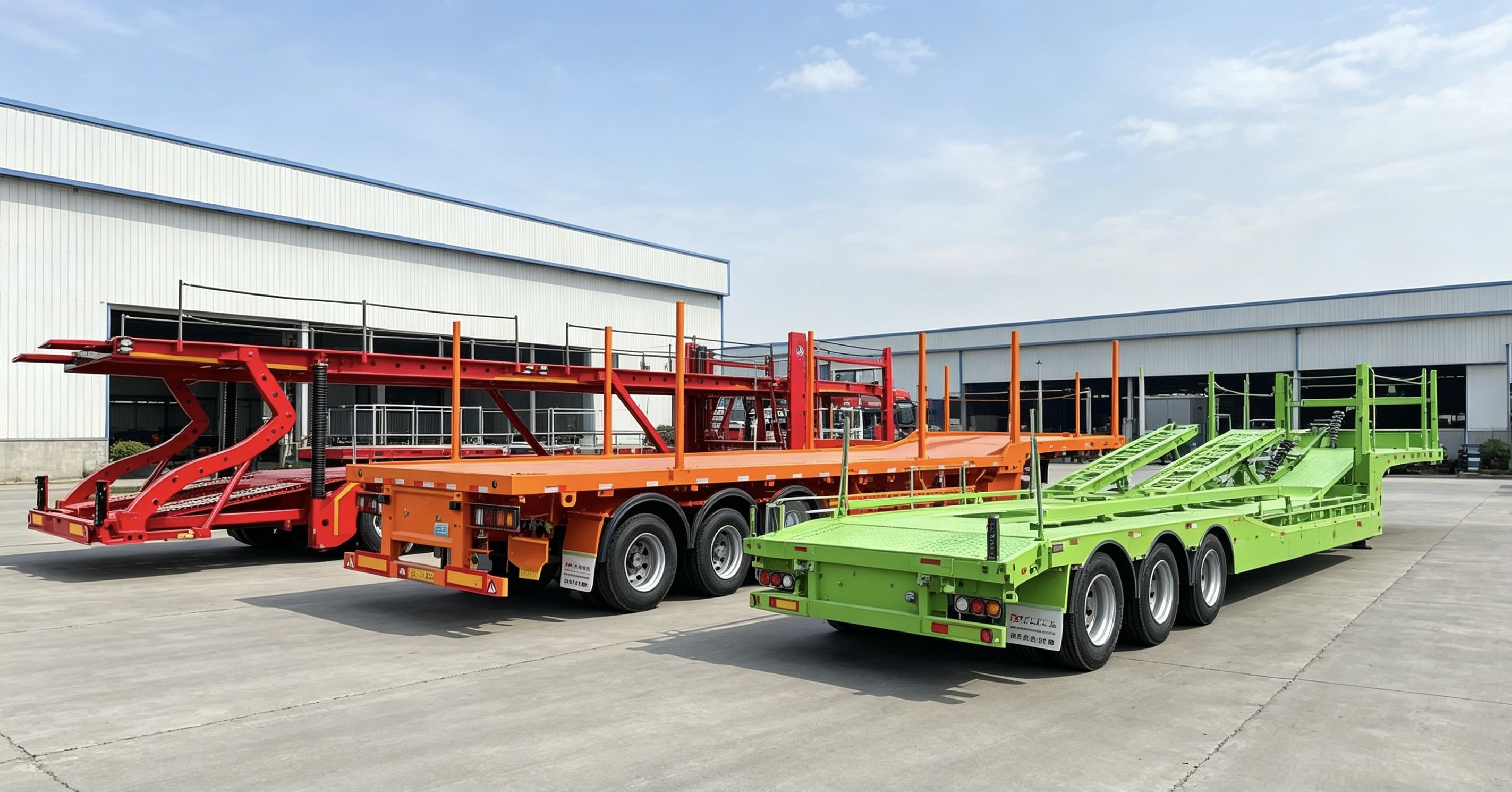 Low bed car-carrier trailers, multiple axle configurations